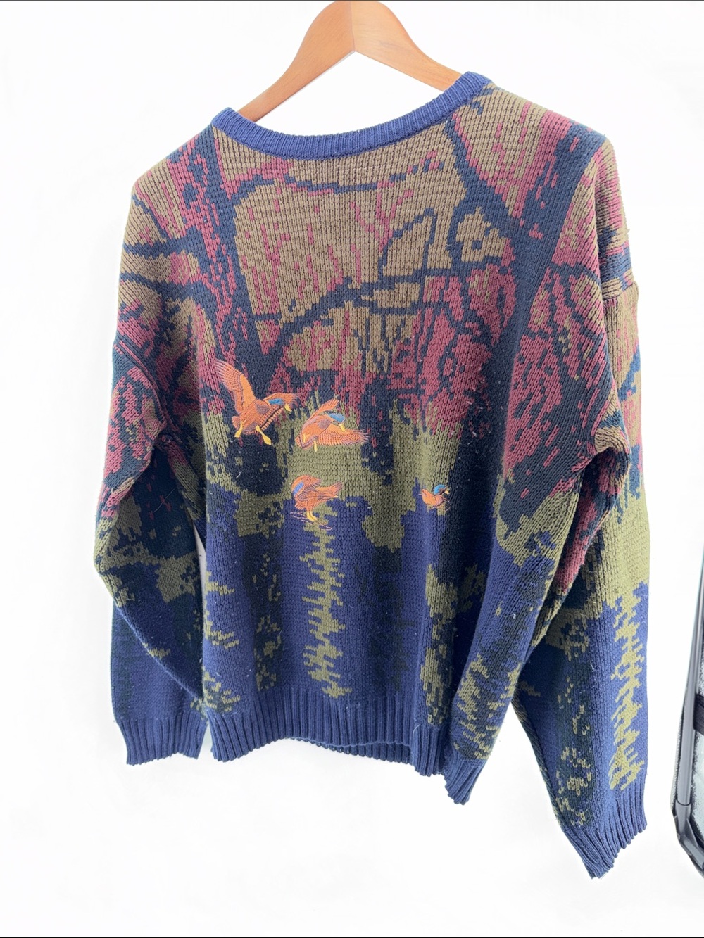 Men's Multicolor Knit Sweater - Blue, Olive & Pink Pattern